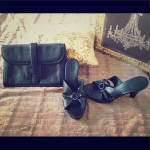Women's  leather clutch and  leather sandal heel